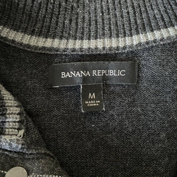 Banana Republic Size M Gray Cotton Silk Quarter Snap Mock Neck Pullover Sweater - Picture 6 of 10